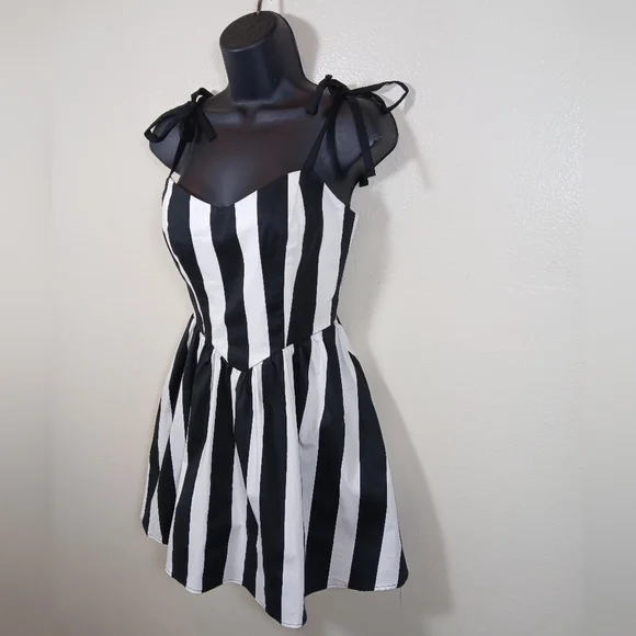 Show Me Your Mumu Dolled Up Mini Dress in Strip Black and White Mini